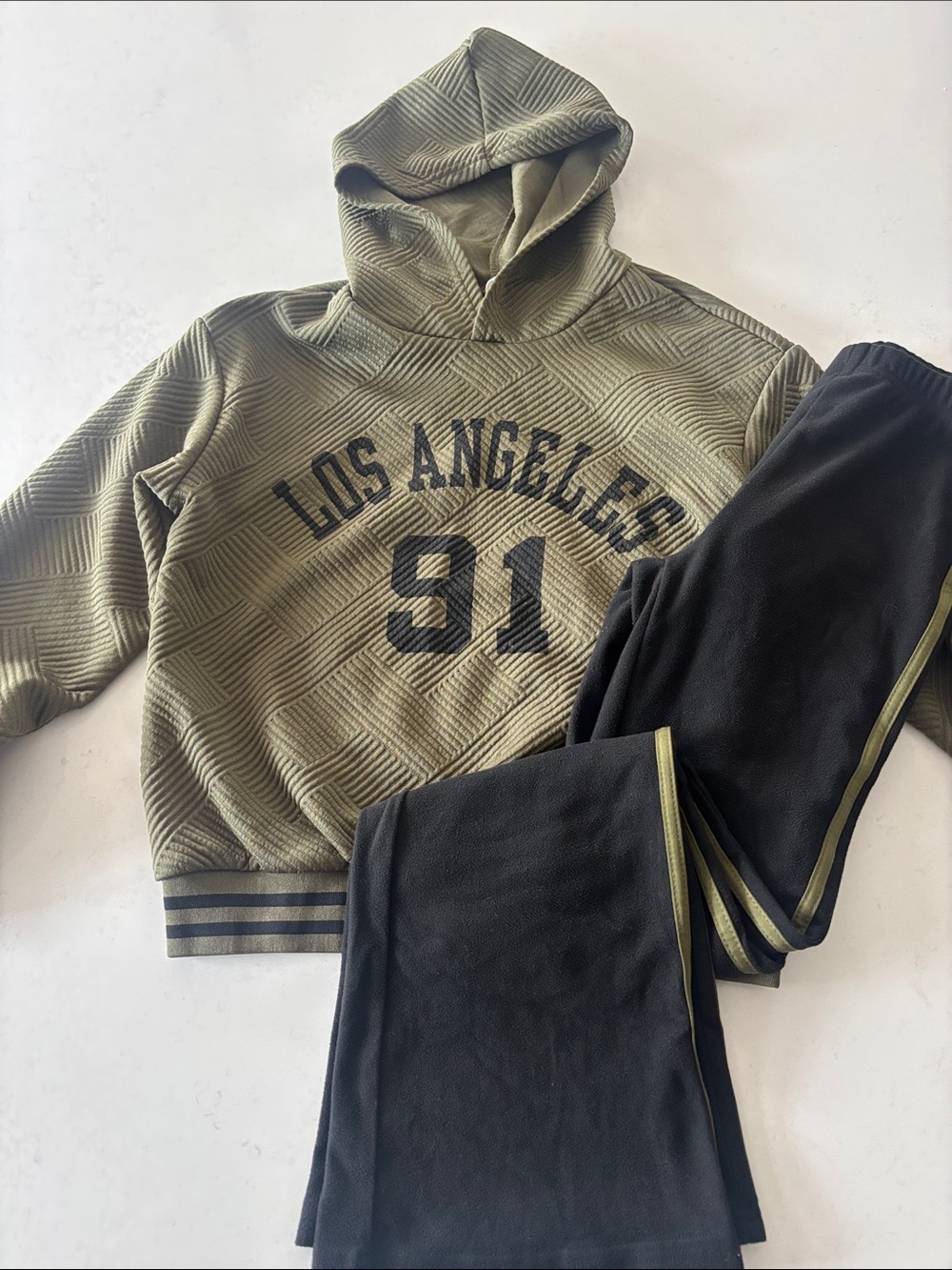 Girls Los Angeles 91 Olive Green Hoodie Set with Black Pants